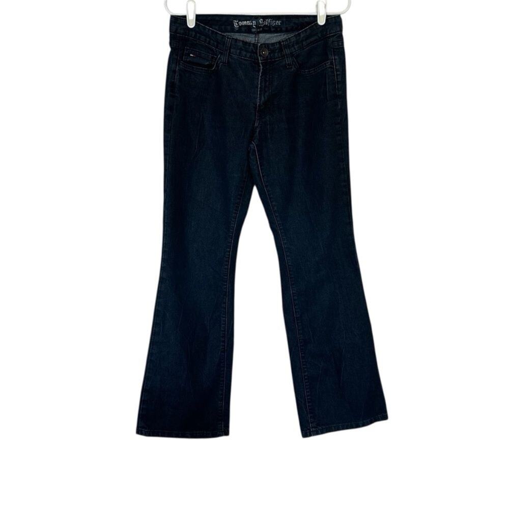 Tommy Hilfiger Women's Bootcut Denim Jeans Size 8S Flare Y2K Dark Wash Wide Leg